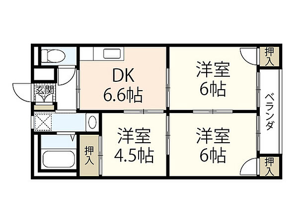 横山ビル ｜広島県広島市安佐南区相田1丁目(賃貸マンション3DK・1階・45.36㎡)の写真 その2