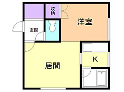 コートハウス愛宕A棟 1DKの間取図画像