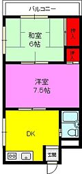 富尾ハイツ1号館 2DKの間取図画像