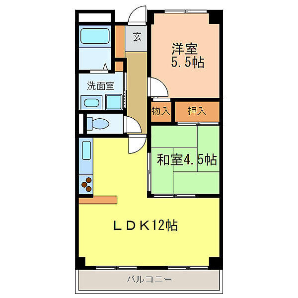 クレアヤマモト 205｜大阪府富田林市昭和町１丁目(賃貸マンション2LDK・2階・50.71㎡)の写真 その2