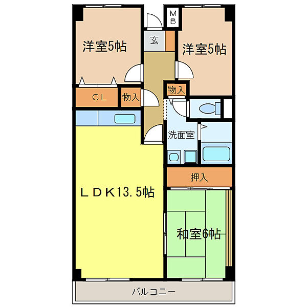 プレスト・コート壱番館 214｜大阪府河内長野市小山田町(賃貸マンション3LDK・2階・68.64㎡)の写真 その2