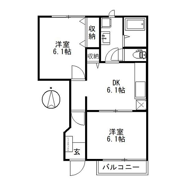 タウンアローズ70A 103｜鳥取県鳥取市的場２丁目(賃貸アパート2DK・1階・44.34㎡)の写真 その2