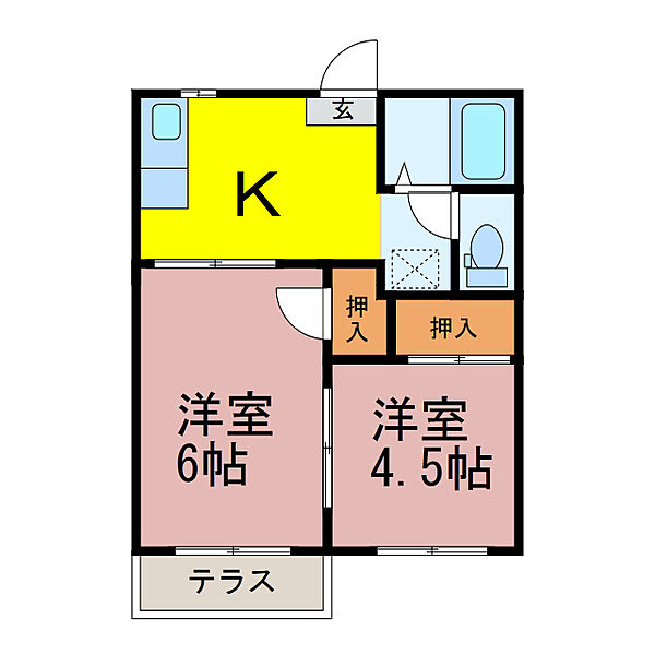 ペアシティハイツ 102｜栃木県下都賀郡野木町大字丸林(賃貸アパート2K・1階・34.00㎡)の写真 その2