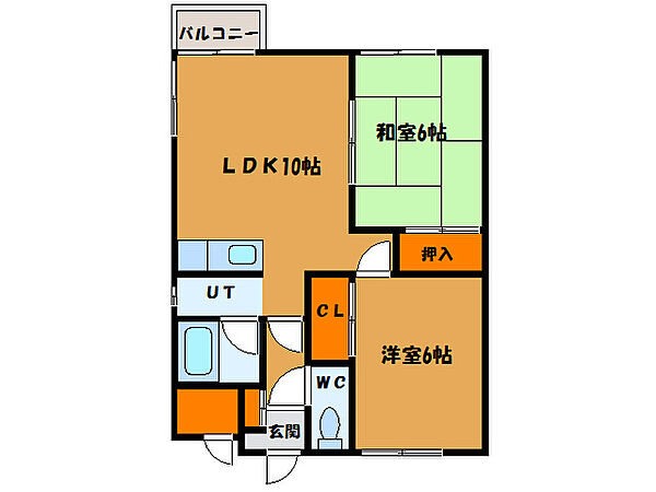 白石アパート 1｜北海道函館市北美原２丁目(賃貸アパート2LDK・1階・52.67㎡)の写真 その2