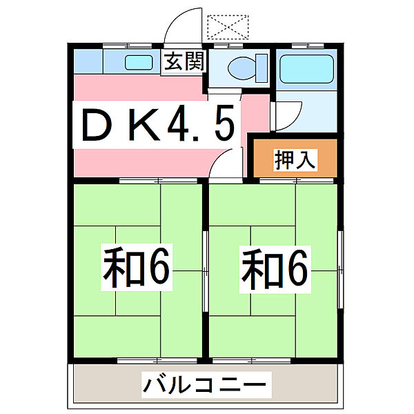 千葉県木更津市畑沢南６丁目(賃貸アパート2DK・1階・44.00㎡)の写真 その2