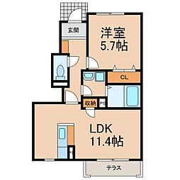 Adrable　Ｙ 1階1LDKの間取り