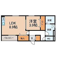 G flat 岩崎 1階1LDKの間取り