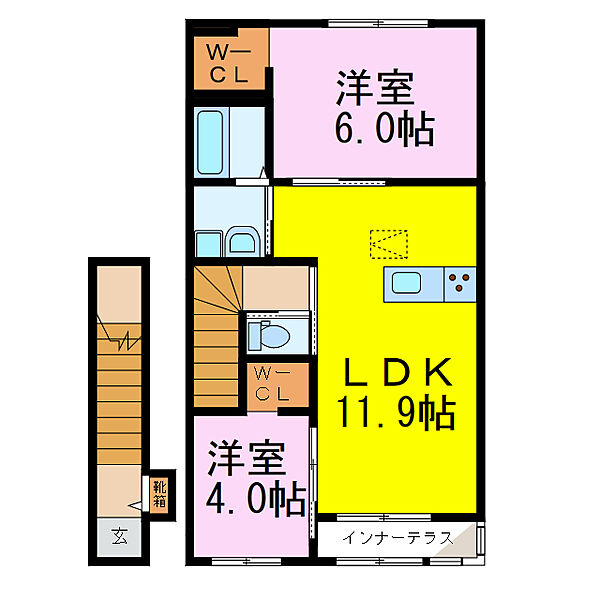 シンパティコ ｜埼玉県行田市藤原町２丁目(賃貸アパート2LDK・2階・55.74㎡)の写真 その2