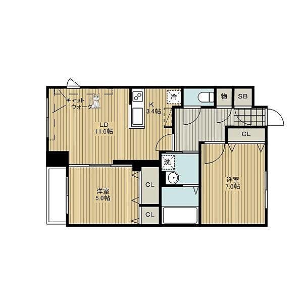 WATERLIFE-CITY.STELLA 201｜北海道札幌市中央区北七条西１９丁目(賃貸マンション2LDK・2階・59.96㎡)の写真 その2