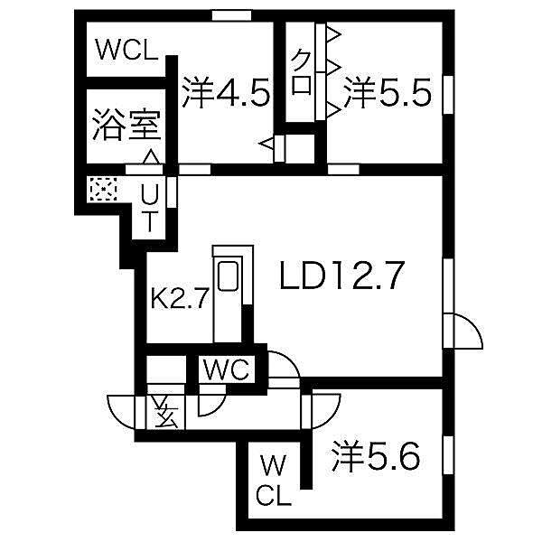 GLASS MARE HACHIKEN 103｜北海道札幌市西区八軒五条東４丁目(賃貸マンション3LDK・1階・70.11㎡)の写真 その2