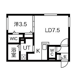 ロイヤルガーデン北6条 2階1LDKの間取り