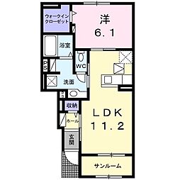 レインボーパレス2 1LDKの間取図画像
