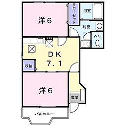 ヒルトップ壱番館 2DKの間取図画像