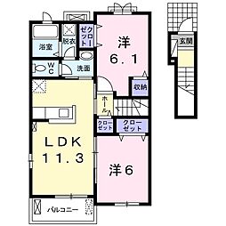 アビィ・ロードA 2LDKの間取図画像