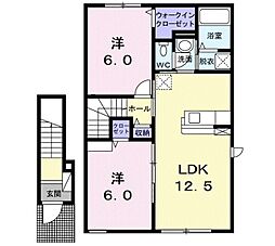 クレア 2階2LDKの間取り