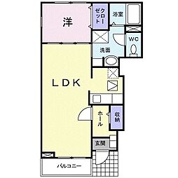 プリムヴェール 1階1LDKの間取り
