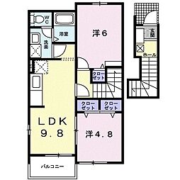 サンクレメントＡ 2階2LDKの間取り
