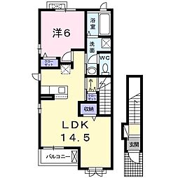 ディアレストB 1LDKの間取図画像