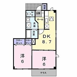 セレスクールＢ 1階2DKの間取り