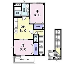 フィオーレＳ 2階2DKの間取り