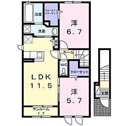 カインドハウス2 2LDKの間取図画像
