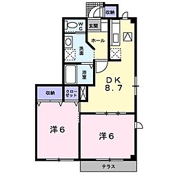 パティオ御所野 2DKの間取図画像