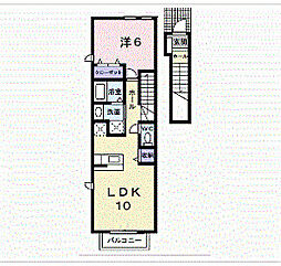 マンダリーナ 2階1LDKの間取り