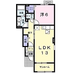 カーサプラシードT2 1LDKの間取図画像