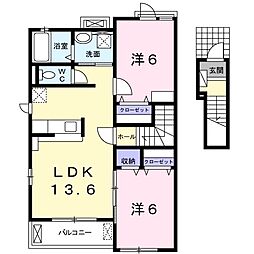 ウエストハイツ 2LDKの間取図画像