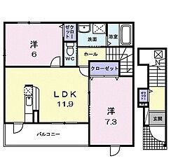 カーサ・グラード 2LDKの間取図画像