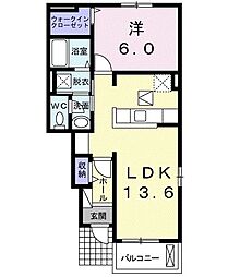 カーサカメリア1 1LDKの間取図画像