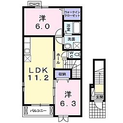 リヴィエール 2階2LDKの間取り