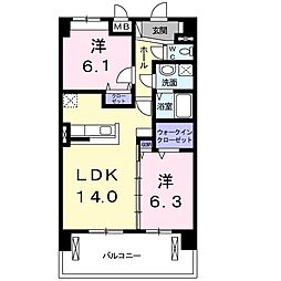 アルドール橿原 3階2LDKの間取り