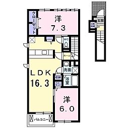 プランドール・Ｍ 2階2LDKの間取り