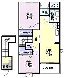 リヴ・タウンB 2DKの間取図画像