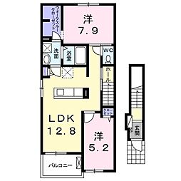 サンパティーク・ヴィラII 2階2LDKの間取り