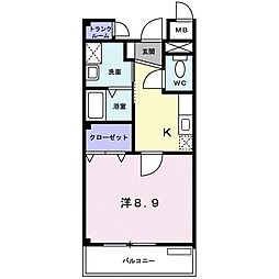 セレーノ東生駒Ｂ棟 3階1Kの間取り