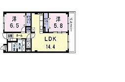 アヴェニュー東松ヶ丘 2階2LDKの間取り
