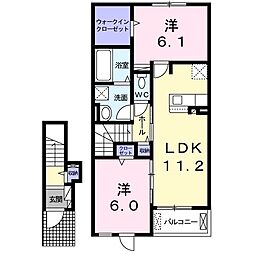 アロッジオワサダ 2LDKの間取図画像