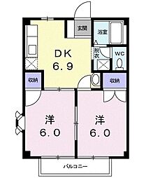 コスモス・スクエアーI 1階2DKの間取り