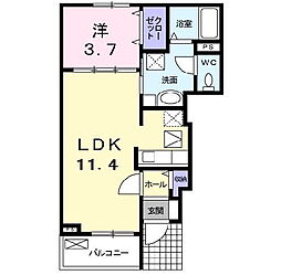 プロムネイド長井E 1LDKの間取図画像