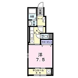 クリアネス 1Kの間取図画像