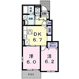 サンシャイン桜1 2DKの間取図画像