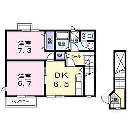 フトゥールム1 2DKの間取図画像