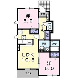 エスポワール 2LDKの間取図画像