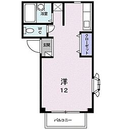 ビュ−ハイツ久保II 2階ワンルームの間取り