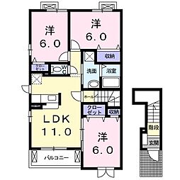 メゾンドソレイユII 2階3LDKの間取り