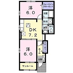 フィオーレルーナヴェント 2DKの間取図画像