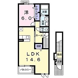 フェリオ・サツキ　Ａ 2階1LDKの間取り