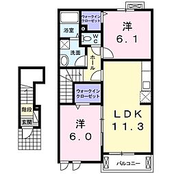 ヒルズハウスU2 2LDKの間取図画像